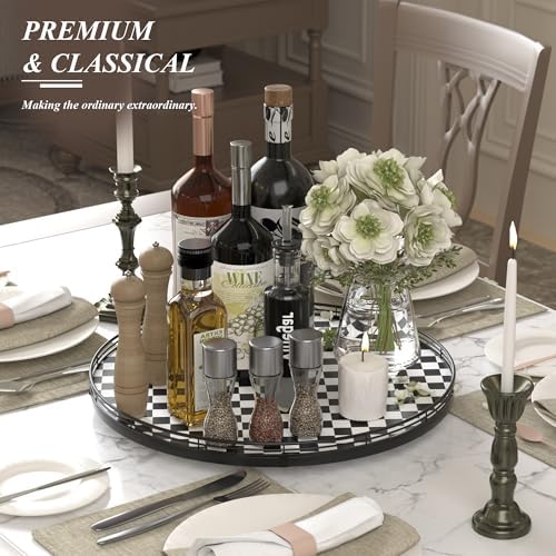 AMH18-Inch Black and White Checkerboard Lazy Susan Decorative Tray
