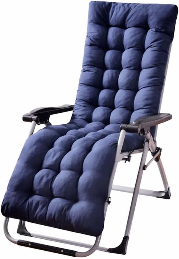 Patio Chaise Lounger Cushion， IndoorOutdoor Rocking Chair Sofa Cushion with 6 Ties， Thick Padded Swing Bench Cushion，61x18.9x3.1in (Navy Blue)
