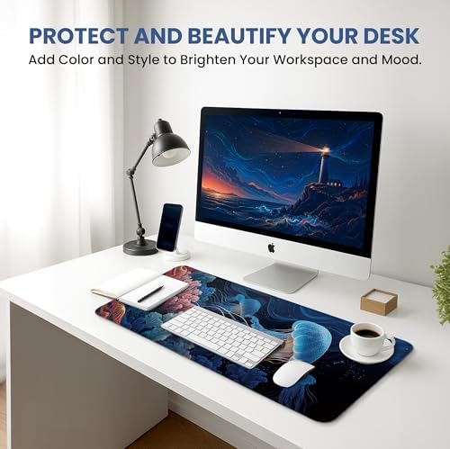 Aesthetic Desk Mat, Cute Coral Dream Desk Pad Protector for Work & Decor, 35.4" x 15.7", Pretty Non-Slip Extended Mouse Pad for Office or Home