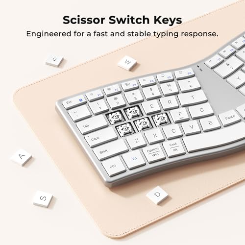 MEETION Wireless Ergonomic Keyboard and Mouse, Split S-Curve Design, White