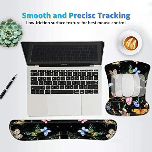 3Pcs Ergonomic Memory Foam Keyboard Wrist Rest Pad Set, Glitter Butterfly