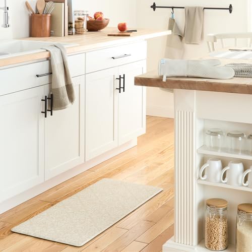 Town & Country Basics Comfort Plus Vintage Medallion Tile Anti Fatigue Comfort Mat, Kitchen Mat, Standing Desk Mat, Dorm Room Rug, Non-Slip Backing, Beige, 18"x39"