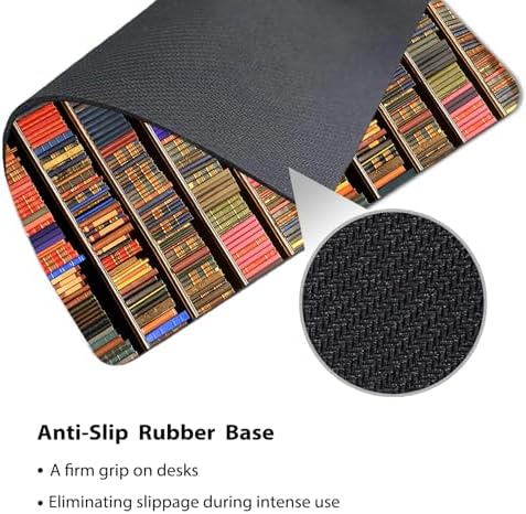 9.5x7.9 Inch Office/Gaming Mouse Pad, Vintage Library Shelf Overflowing with Colorful Books Retro Bookshelf Cute Anti-Slip Mat for Desk