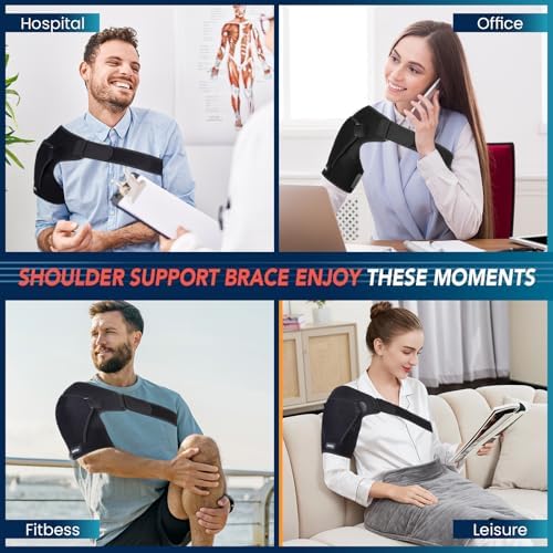 Shoulder Brace with Adjustable Compression Sleeve Rotator Cuff Support & Arm Sling, Hot/Cold Pack Compatible, Breathable Stabilizer for Pain Relief, Fits Left/Right Arm, Men & Women (1)