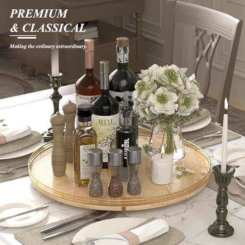 AMH 21-Inch Extra Large Lazy Susan with Oak Base and Gold Iron Rail