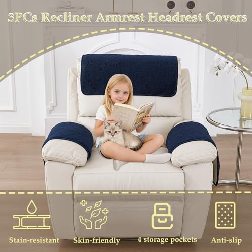 Armrest Covers for Recliner set of 3 Couch Arm Covers with Pockets for Sofa