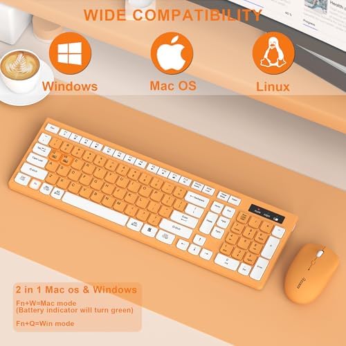 Quiet Wireless Keyboard and Mouse Combo for Office and Home (Orange-A)