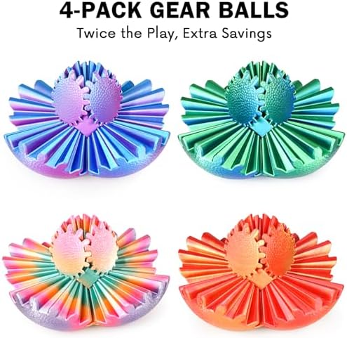 4PCS Gear Ball Fidget Toys Steampunk Gear Sphere Stress Relief for Kids Adults 3D Printed Unique Funny Birthday Gift for Christmas White Elephant Stocking Stuffer Easter (Multicolor, Dia. 2.5" )