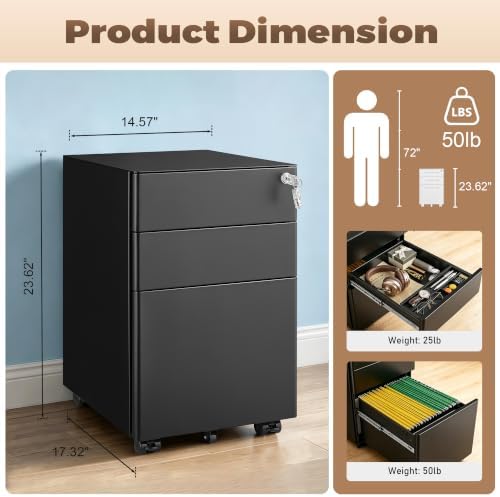 Guizeeopo Fully Assembled 3 Drawer Filing Cabinets for Home Office