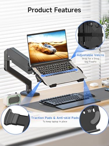 Suptek TP0071 Laptop Tray Adjustable 13 to 18 Inch VESA Arm Mount Tray for Monitor Arms and Stands, Fits 75x75/100x100 mm VESA Mount Holes, Supports Weight Up to 22lbs, Matte Black