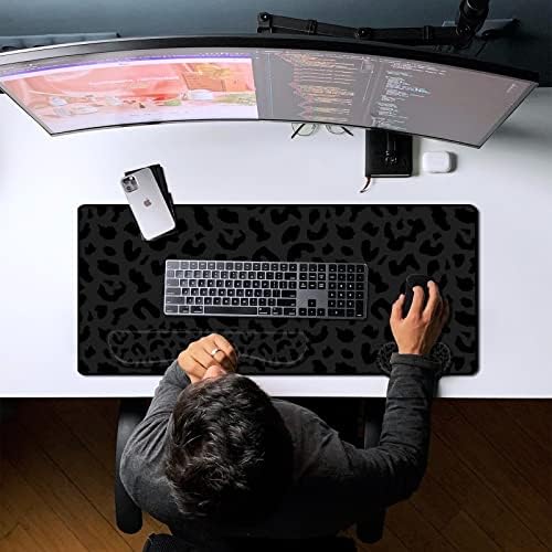 3Pcs Large Gaming Mouse Pad Desk Mat,Keyboard Mouse Wrist Rest Support Set,Extended Laptop Mouse Pad Memory Foam Non-Slip Base for Gamer Home Office(31.5x15.7in)-Black Leopard Cheetah