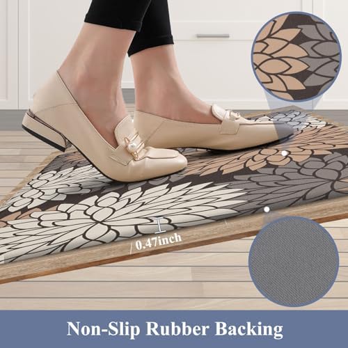 HEBE Anti Fatigue Kitchen Rugs Set of 2, Cushioned Kitchen Mats for Floor