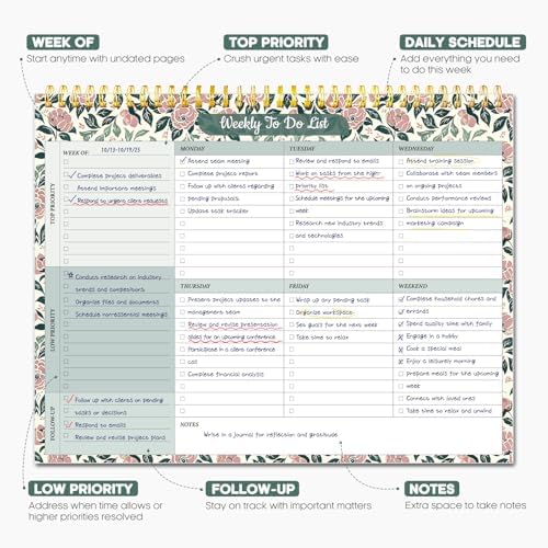 Taja Weekly To Do List Notepad, Undated Weekly Planner Pad, 8.5" x 11"