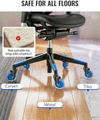 HOLKIE Gaming Chair Wheels Blue Roller Blade Rubber Caster 3 Inch Set of 5 for Carpet Hardwood Floors