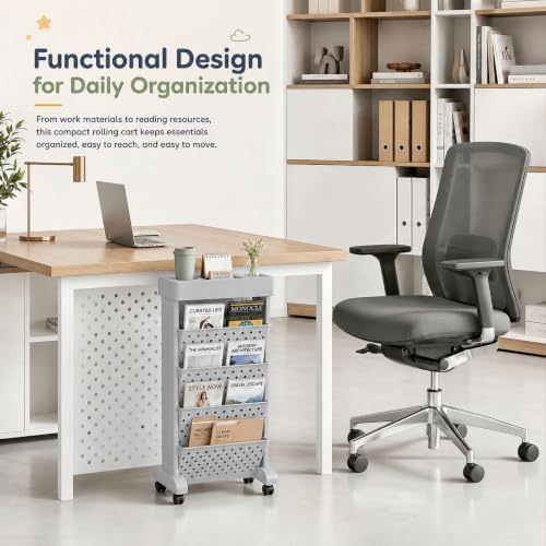 5-Tier Rolling Bookshelf Cart with Wheels, Gray