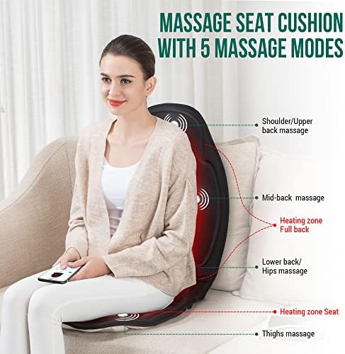 Snailax Vibration Massage Seat Cushion with Heat, Back Massager, Massage Chair Pad with 6 Vibrating Motors and 2 Heat Levels, Chair Massager for Home Office Use(Black)