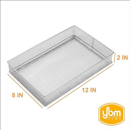 YBM Home Silver Mesh Drawer Organizer and Storage for Kitchen Drawers, Serves as School Supply Holder, Office Desktop Organizer Basket, Makeup and Craft Supplies Organization, (12 Pack, 8x12x2 Inch)