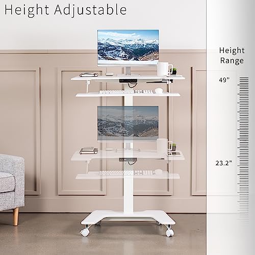 VIVO White Electric 36 in Dual Platform Standing Desk Cart, DESK-V111VTW