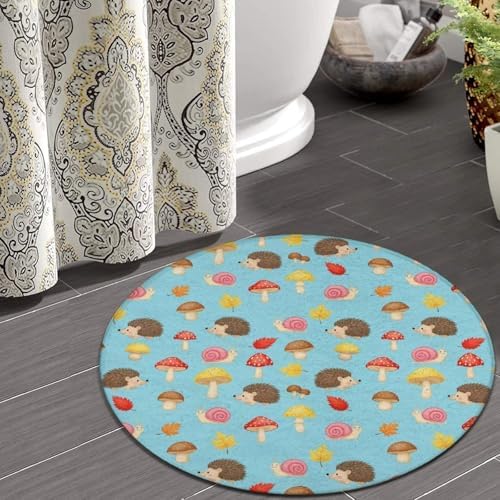 Machine Washable Modern Round Area Rug, Room Sofa Yoga Soft Round Carpet, Home Decor Non Slip Kitchen Office Circle Rug Mushrooms Hedgehogs Snail