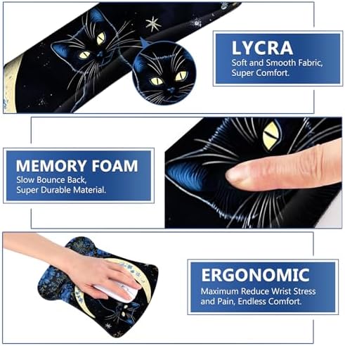 AIMSA Mouse Pad with Wrist Rest Set, Black Cat Wrist Support Mouse Pad Set, Ergonomic Mousepad with Anti-Slip Base, Memory Foam Keyboard Wrist Rest Cushion Pad