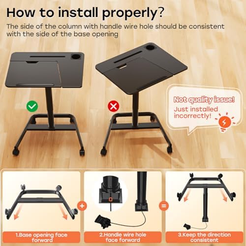 JOY worker Rolling Standing Desk, 60° Tiltable Mobile Laptop Desk, Black