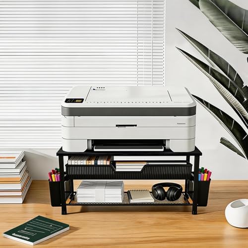 Printer Stand for Desk, Desktop Printer Shelf for Home Office, Black