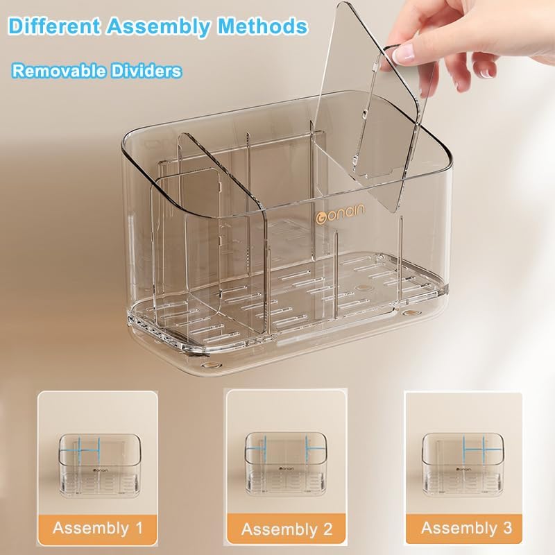 Toothbrush Holder for Bathroom Wall Mounted, 5 Slots Acrylic Toothbrush and Toothpaste Organizer with Removable Dividers Large Capacity Electric Toothbrush Holder for Bathroom Accessories, Smoke Grey