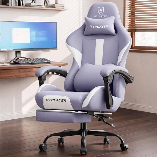 LUCKRACER Big and Tall Gaming Chair, 350Lbs Heavy Duty Office Chairs High Back Computer Chairs with Foot Rest Wide Cushion Lumbar Support Desk Chair Comfy for Adults Breathable Fabric, Purple