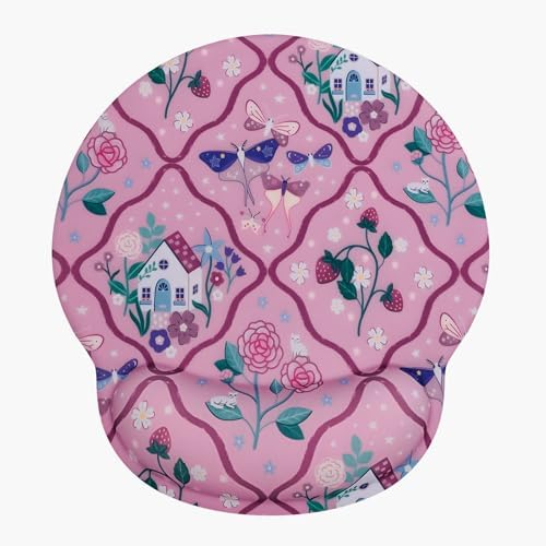 Seorsok Butterfly & Strawberry Mouse Pad with Gel Wrist Support Mouse Pad,Ergonomic Aesthetic,Comfortable Mousepad for Office Game Work Computer,Pain Relief Mousepad with Non-Slip Silicone Base,Purple