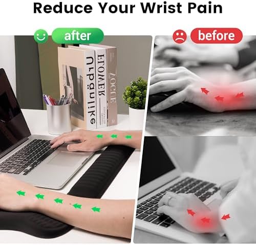 MEKASS Ergonomic Mouse Pad and Keyboard Wrist Rest Set, Super Soft Memory Foam Desk Wrist Support for Computer Keyboard, Non-Slip Arm Palm Rests Cushion for Typing Gaming Office Laptop Mac (Black)