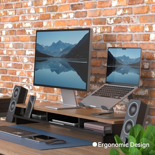 42.5” Dual Monitor Stand Desk Shelf with Phone Tablet Holder