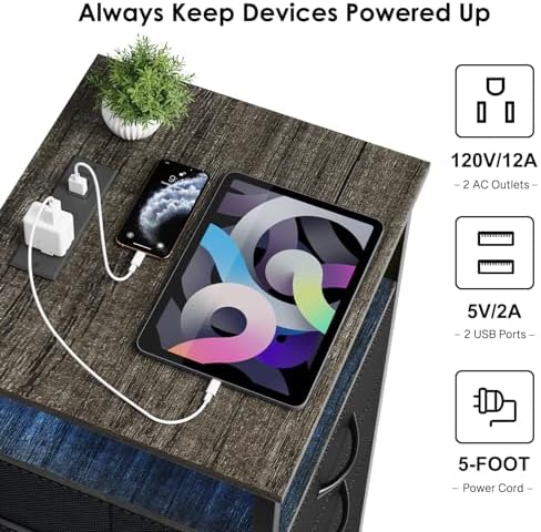 Fixwal Night Stand with 3 Fabric Drawers, Nightstand with Charging Station