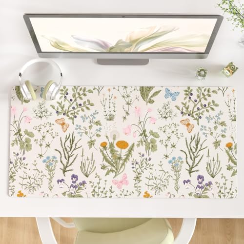 QIYI PU Leather Large Mouse Pad, Waterproof Desk Mat, 31.5" x 15.7", Herbs