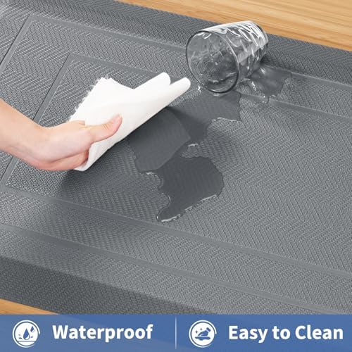 UKISS 9/10"" Extra Thick Cushioned Anti Fatigue Kitchen Mat, Waterproof High Density Foam Standing Desk Mat, Non-Slip Ergonomic Comfort Mat for Kitchen, Office,Workstation Black (Grey, 20" X 48")