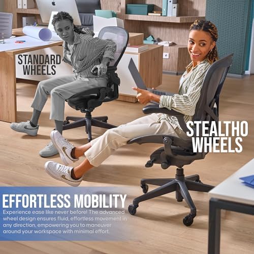 Stealtho Original Office Chair Wheels Set of 5 - Protect Hardwood Floor & Carpet - Heavy Duty Replacement Casters - Clean Soft Polyurethane - Standard Fit 7/16" x 7/8"
