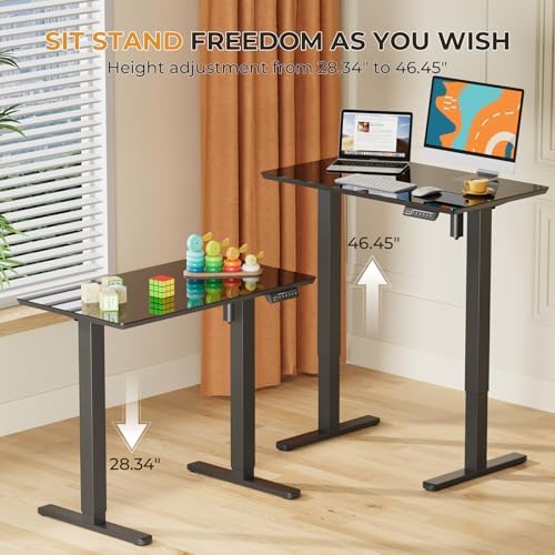 JOY worker Small Glass Standing Desk, 35" Electric Stand Up Desk on Wheels