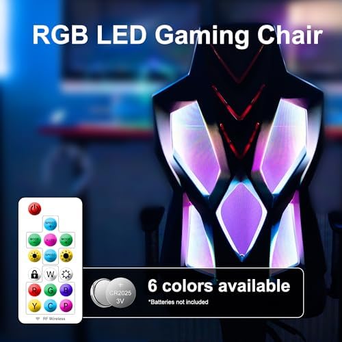 Frassie Gaming Chair with RGB LED Lights, Video Game Chair Ergonomic Computer Gamer Chair with Massage Lumbar Support (Red)