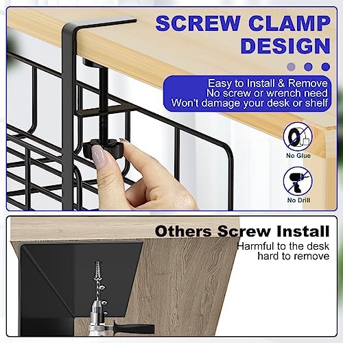 Under Desk Cable Management Tray No Drill Steel Rack Black