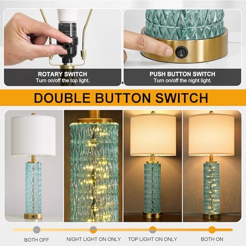 Oneach 27.75" Coastal Blue Table Lamps Set of 2 with Nightlight for Bedside