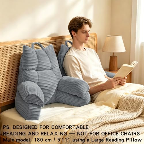Reading Pillow for Bed with Arms, Back Support, Memory Foam（Smoke Gray）