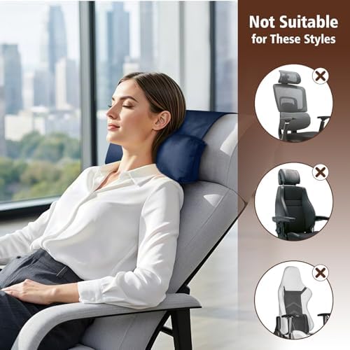 WdFour Velvet Neck & Head Pillow for Recliner Chair, Small Ergonomic Cervical Support Pillow for Home, Office and Travel, Non-Slip Cushion for Tension Relief & Shoulder Comfort (Navy Blue)