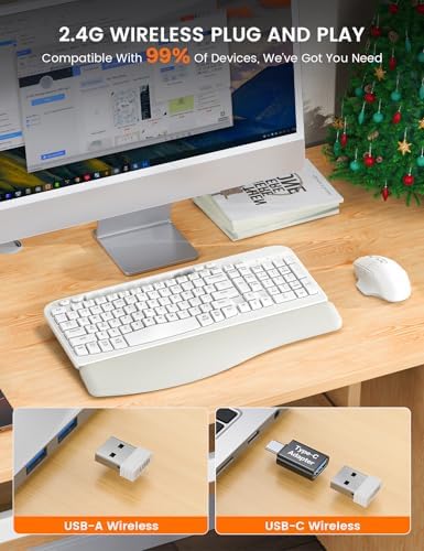 SABLUTE Wireless Keyboard and Mouse Combo with Ergonomic Wave Key