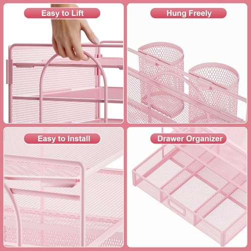 Marbrasse Desk Organizer, 4-Tier Paper File Letter Tray, Pink