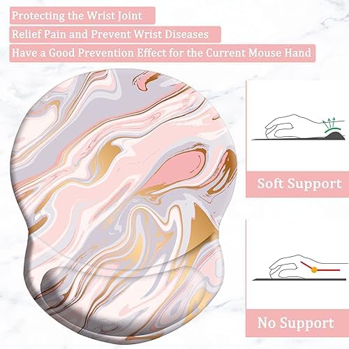 Ergonomic Wrist Support Mouse Pad - Comfortable Computer Mouse Pad with Non-Slip PU Base for Home Office Working Gaming (Pink Fantasy Gilt Marble)