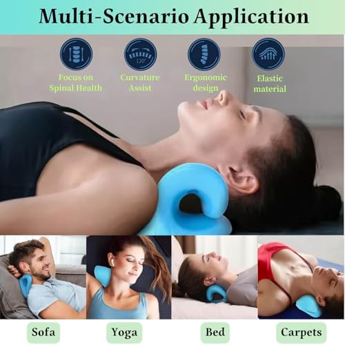 Cervical Traction Device, Neck Stretcher Cervical Traction for Muscle Relax, Neck Hump Corrector for TMJ Pain Relief, Shoulder Relaxer, Spine Corrector (Blue)