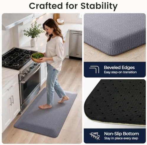 1" Extra Thick Anti Fatigue Kitchen Mats for Floor Standing Desk Mat, Grey