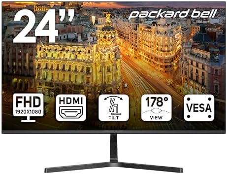 Packard Bell AirFrame 24 " FHD Monitor, 1920x1080, Ultrawide, VESA Mount Compatible, Tilt Adjustment, HDMI/VGA, Slim Bezel, for Home, Office, and Light Gaming