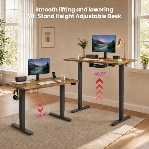 Electric Standing Desk, 40" x 24" Adjustable Height Sit Stand Desk, Small Space Workstation, Compact Computer Desk for Home Office, Stable Steel Frame (Rustic)