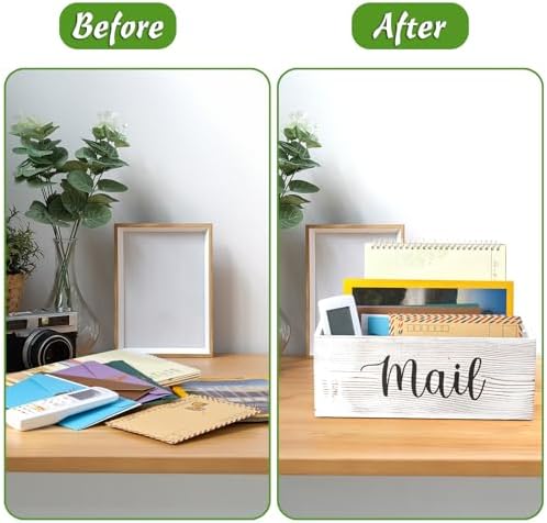 DRASTAR Mail Organizer Countertop, Mail Holder with 3 Slots, Mail Sorter Organizer for Desk, Envelope Holder for Home Office, Retro White