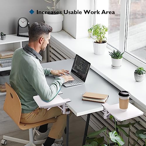 BONTEC Ergonomic Desk Extender Tray, 9.5"x9.1" Table Mount Arm Wrist Rest Shelf, 90° Foldable Elbow Support, Clamp on Computer Arm Rest for Desk, Office & Home Use, Durable & Easy to Install